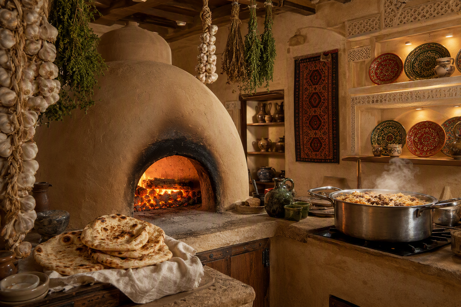 Fresh bread baked in a traditional clay oven